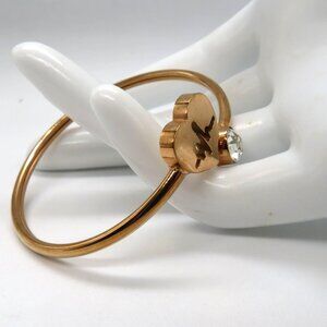 Heartbeat Bracelet Heart‎ Gold Tone Clear Crystal Bangle Love Valentine